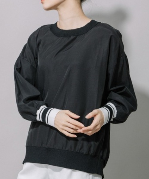 Munich（ミューニック）の「Munich(ミューニック) 布帛×ニットリブラウンドネックプルオーバー/MN221T75（Tシャツ/カットソー・レディース・ホワイト/ブラック・FREE）」の2枚目の写真