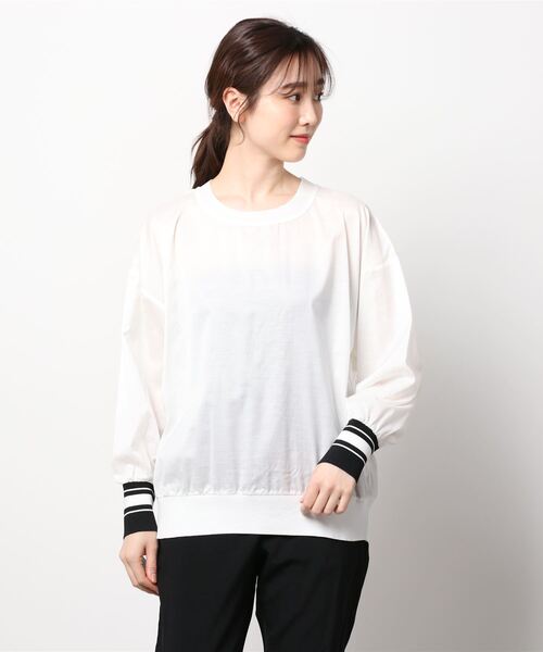 Munich（ミューニック）の「Munich(ミューニック) 布帛×ニットリブラウンドネックプルオーバー/MN221T75（Tシャツ/カットソー・レディース・ホワイト/ブラック・FREE）」の8枚目の写真