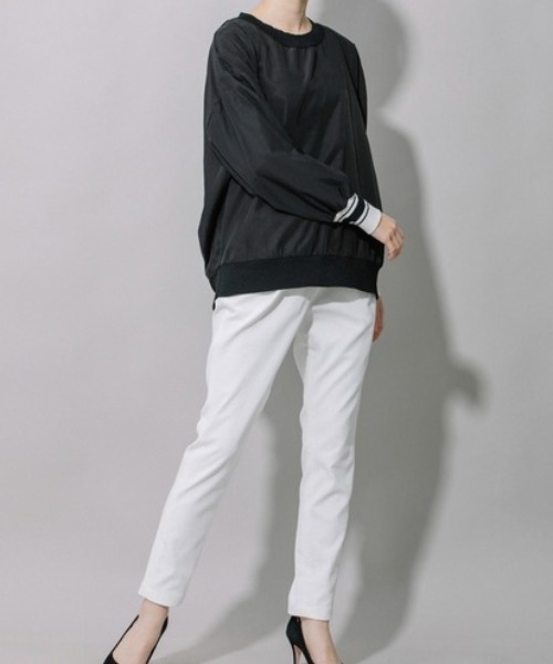 Munich（ミューニック）の「Munich(ミューニック) 布帛×ニットリブラウンドネックプルオーバー/MN221T75（Tシャツ/カットソー・レディース・ホワイト/ブラック・FREE）」の9枚目の写真