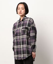 【leune】オーバーサイズ ドロップショルダー チェックネルシャツ