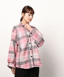 【leune】オーバーサイズ ドロップショルダー チェックネルシャツ