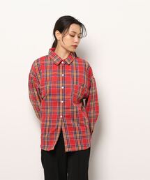 【leune】オーバーサイズ ドロップショルダー チェックネルシャツ