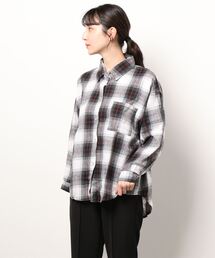 【leune】オーバーサイズ ドロップショルダー チェックネルシャツ