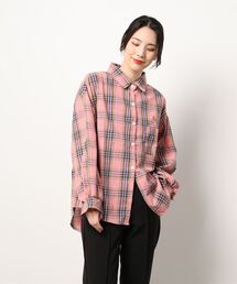 【leune】オーバーサイズ ドロップショルダー チェックネルシャツ