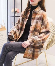 【leune】オーバーサイズ ドロップショルダー チェックネルシャツ