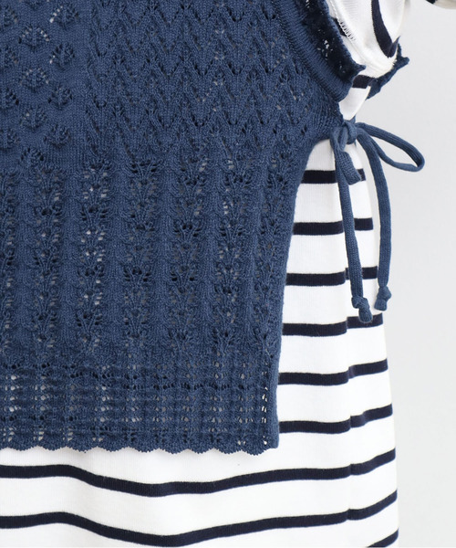 AMBIDEX(アンビデックス)の「透かし編みショートリボンベスト(ベスト・レディース・レッド/ネイビー/キナリ・FREE)」の5枚目の写真