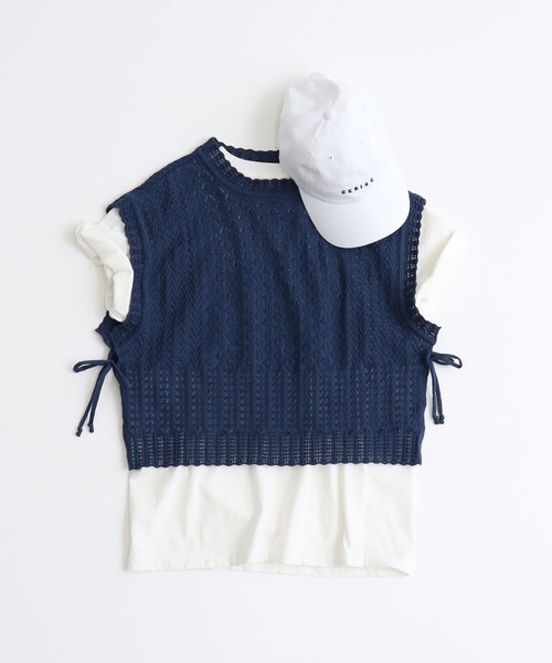 AMBIDEX(アンビデックス)の「透かし編みショートリボンベスト(ベスト・レディース・レッド/ネイビー/キナリ・FREE)」の10枚目の写真