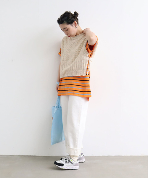 AMBIDEX(アンビデックス)の「透かし編みショートリボンベスト(ベスト・レディース・レッド/ネイビー/キナリ・FREE)」の7枚目の写真