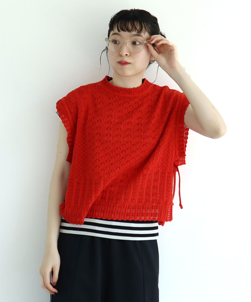 AMBIDEX(アンビデックス)の「透かし編みショートリボンベスト(ベスト・レディース・レッド/ネイビー/キナリ・FREE)」の22枚目の写真