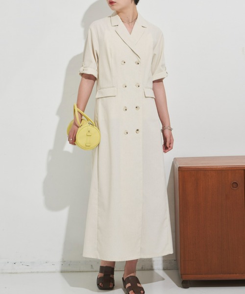 Aunt Marie's(アントマリーズ)の「リネンブレンドハーフスリーブロングワンピース / ジャケット(ワンピース・レディース・ブラック/ナチュラル・FREE)」の2枚目の写真