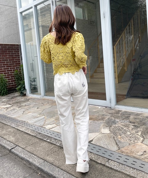 one after another NICE CLAUP（ワンアフターアナザーナイスクラップ）の「かぎ針レースTOPS（Tシャツ/カットソー・レディース・ブラック/アイボリー/マスタード・FREE）」の14枚目の写真