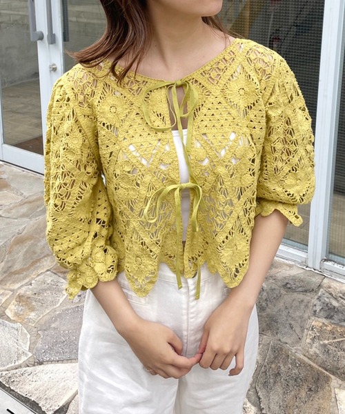 one after another NICE CLAUP（ワンアフターアナザーナイスクラップ）の「かぎ針レースTOPS（Tシャツ/カットソー・レディース・ブラック/アイボリー/マスタード・FREE）」の11枚目の写真