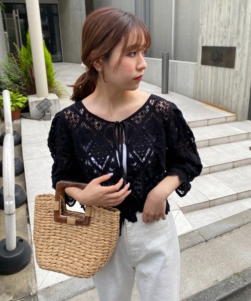 one after another NICE CLAUP（ワンアフターアナザーナイスクラップ）の「かぎ針レースTOPS（Tシャツ/カットソー・レディース・ブラック/アイボリー/マスタード・FREE）」の15枚目の写真