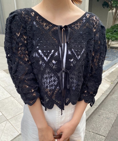 one after another NICE CLAUP（ワンアフターアナザーナイスクラップ）の「かぎ針レースTOPS（Tシャツ/カットソー・レディース・ブラック/アイボリー/マスタード・FREE）」の16枚目の写真