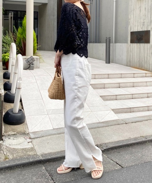 one after another NICE CLAUP（ワンアフターアナザーナイスクラップ）の「かぎ針レースTOPS（Tシャツ/カットソー・レディース・ブラック/アイボリー/マスタード・FREE）」の18枚目の写真