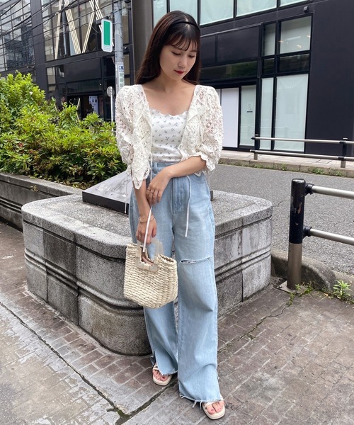 one after another NICE CLAUP（ワンアフターアナザーナイスクラップ）の「かぎ針レースTOPS（Tシャツ/カットソー・レディース・ブラック/アイボリー/マスタード・FREE）」の6枚目の写真