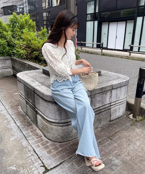 one after another NICE CLAUP（ワンアフターアナザーナイスクラップ）の「かぎ針レースTOPS（Tシャツ/カットソー・レディース・ブラック/アイボリー/マスタード・FREE）」の8枚目の写真