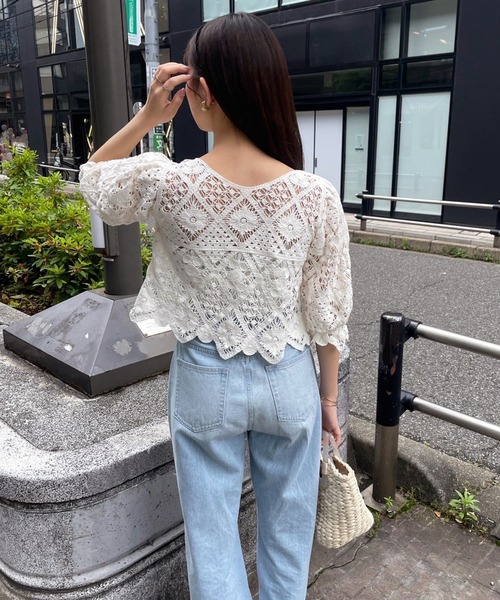 one after another NICE CLAUP（ワンアフターアナザーナイスクラップ）の「かぎ針レースTOPS（Tシャツ/カットソー・レディース・ブラック/アイボリー/マスタード・FREE）」の5枚目の写真