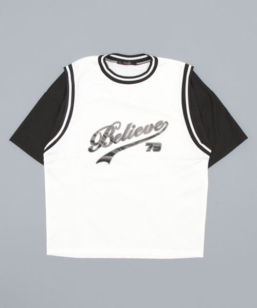 ARCHIVER(アーカイバ)の「【Bl】【LAnGe】レイヤードバスケ風シャツ 韓国系 韓国ファッション(Tシャツ/カットソー・メンズ・ホワイト/ブラック・MEDIUM/LARGE/X-LARGE)」の4枚目の写真