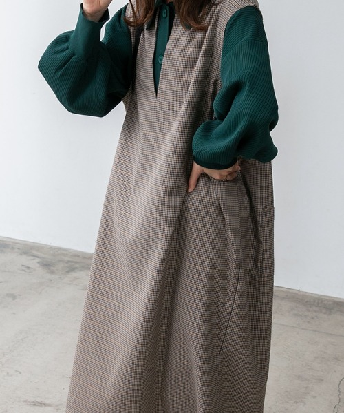 BONLECILL（ボンルシール）の「キーネック ガンクラブチェックジャンパースカート/ワンピース（ジャンパースカート・レディース・ブラック/ブラウン・FREE）」の10枚目の写真