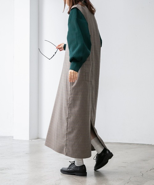 BONLECILL（ボンルシール）の「キーネック ガンクラブチェックジャンパースカート/ワンピース（ジャンパースカート・レディース・ブラック/ブラウン・FREE）」の5枚目の写真