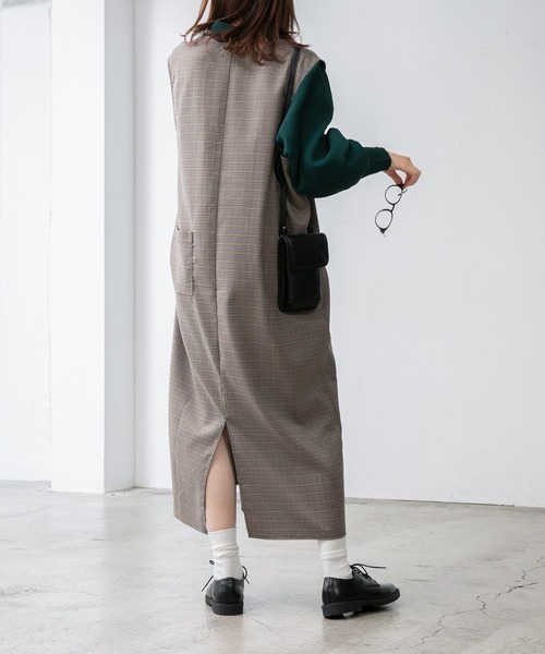 BONLECILL（ボンルシール）の「キーネック ガンクラブチェックジャンパースカート/ワンピース（ジャンパースカート・レディース・ブラック/ブラウン・FREE）」の6枚目の写真