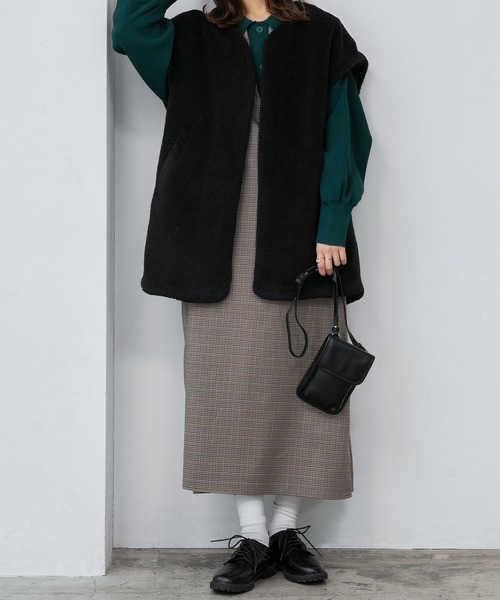 BONLECILL（ボンルシール）の「キーネック ガンクラブチェックジャンパースカート/ワンピース（ジャンパースカート・レディース・ブラック/ブラウン・FREE）」の4枚目の写真