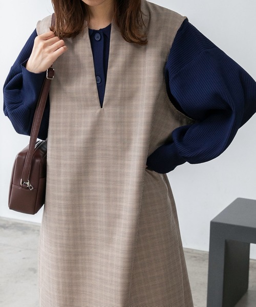 BONLECILL（ボンルシール）の「キーネック ガンクラブチェックジャンパースカート/ワンピース（ジャンパースカート・レディース・ブラック/ブラウン・FREE）」の17枚目の写真