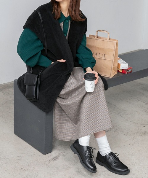 BONLECILL（ボンルシール）の「キーネック ガンクラブチェックジャンパースカート/ワンピース（ジャンパースカート・レディース・ブラック/ブラウン・FREE）」の3枚目の写真