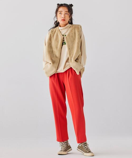 coen(コーエン)の「カットジョーゼットイージーテーパードパンツ#(スラックス・レディース・ケリー/ピンク/オレンジ・S/M/L)」の5枚目の写真
