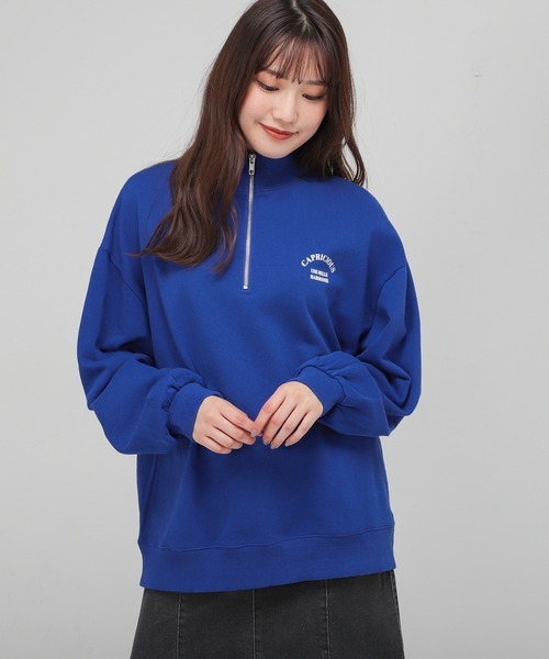 Honeys（ハニーズ）の「ジップ使いゆるトレーナー（スウェット・レディース・ブラック/グリーン/ブルー/ホワイト・L/M/S）」の4枚目の写真