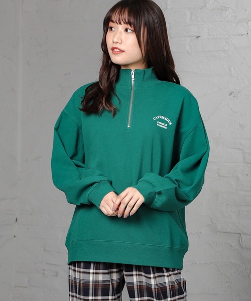 Honeys（ハニーズ）の「ジップ使いゆるトレーナー（スウェット・レディース・ブラック/グリーン/ブルー/ホワイト・L/M/S）」の3枚目の写真