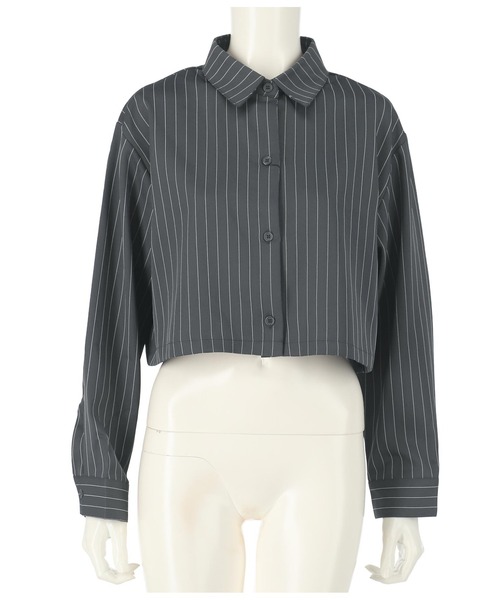 ANAP(アナップ)の「クロップドピンストライプシャツ(シャツ/ブラウス・レディース・ダークグレー/ベージュ・FREE)」の9枚目の写真