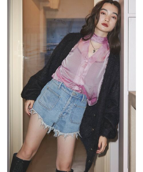 jouetie（ジュエティ）の「フェザーヤーンチュニックカーデ（カーディガン/ボレロ・レディース・ブラック/レッド/ピンク/ブルー/パープル・MEDIUM）」の2枚目の写真