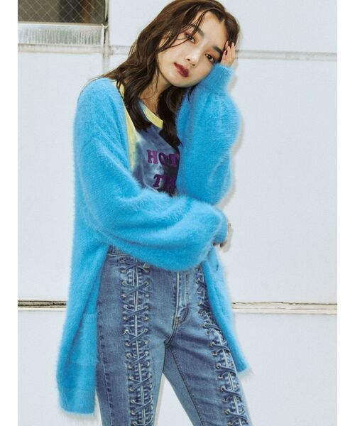 jouetie（ジュエティ）の「フェザーヤーンチュニックカーデ（カーディガン/ボレロ・レディース・ブラック/レッド/ピンク/ブルー/パープル・MEDIUM）」の14枚目の写真