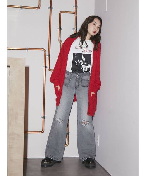 jouetie（ジュエティ）の「フェザーヤーンチュニックカーデ（カーディガン/ボレロ・レディース・ブラック/レッド/ピンク/ブルー/パープル・MEDIUM）」の9枚目の写真