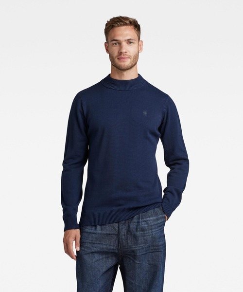 G-STAR（ジースター）の「CLASSIC SPORT MOCK KNIT/モックネック/ワンポイント/ロゴセーター（ニット/セーター・メンズ・ダークブルー/ダークブラック・MEDIUM/LARGE/X-LARGE/X-SMALL/SMALL）」の2枚目の写真