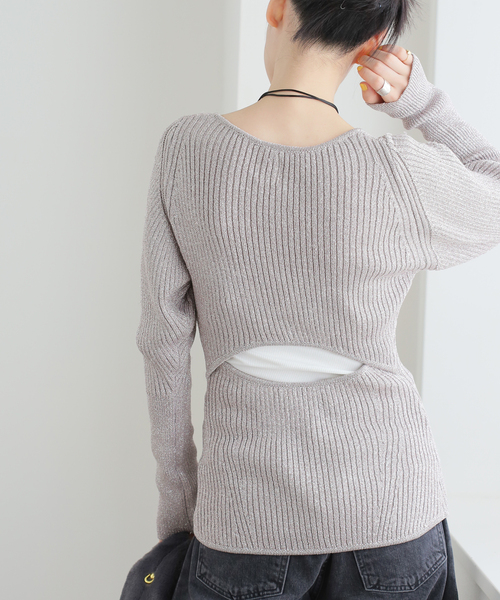 U by SPICK&SPAN(ユーバイスピックアンドスパン)の「ラメバックオープンニット(ニット/セーター・レディース・ブラック/パープル/ブルー・FREE)」の21枚目の写真