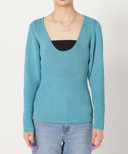 U by SPICK&SPAN(ユーバイスピックアンドスパン)の「ラメバックオープンニット(ニット/セーター・レディース・ブラック/パープル/ブルー・FREE)」の5枚目の写真