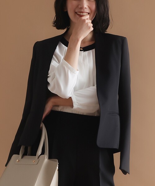 【洗える】ダブルクロスジャケット（ノーカラージャケット）｜SHOO・LA・RUE（シューラルー） 5,740円