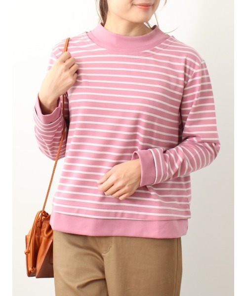 MB mint breeze(エムビーミントブリーズ)の「【M~5L 大きいサイズ】レイヤード風 ボーダー プルオーバー(Tシャツ/カットソー・レディース・ブラック/ライトグリーン/ピンク・M/L/LL/3L/4L/5L)」の3枚目の写真