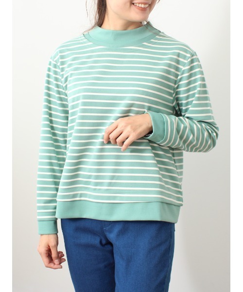 MB mint breeze(エムビーミントブリーズ)の「【M~5L 大きいサイズ】レイヤード風 ボーダー プルオーバー(Tシャツ/カットソー・レディース・ブラック/ライトグリーン/ピンク・M/L/LL/3L/4L/5L)」の2枚目の写真