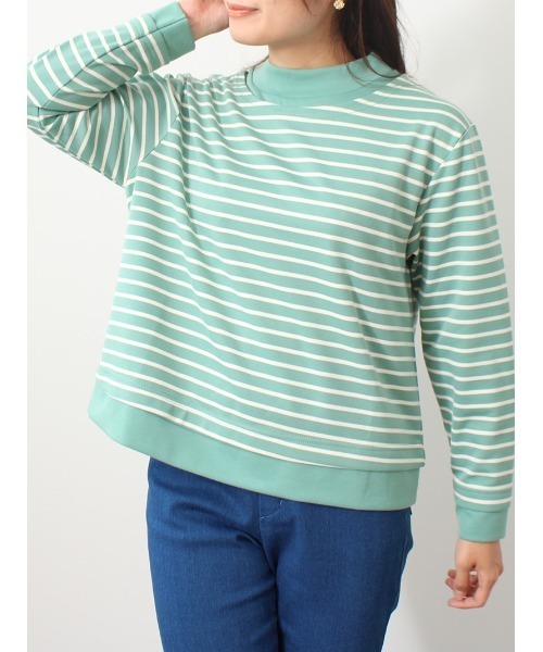 MB mint breeze(エムビーミントブリーズ)の「【M~5L 大きいサイズ】レイヤード風 ボーダー プルオーバー(Tシャツ/カットソー・レディース・ブラック/ライトグリーン/ピンク・M/L/LL/3L/4L/5L)」の8枚目の写真