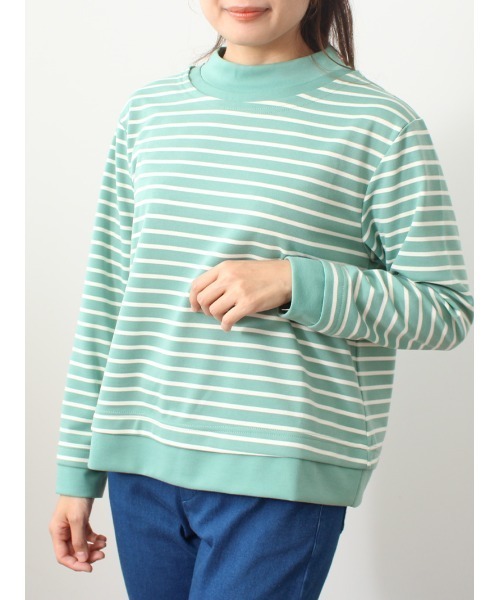 MB mint breeze(エムビーミントブリーズ)の「【M~5L 大きいサイズ】レイヤード風 ボーダー プルオーバー(Tシャツ/カットソー・レディース・ブラック/ライトグリーン/ピンク・M/L/LL/3L/4L/5L)」の9枚目の写真