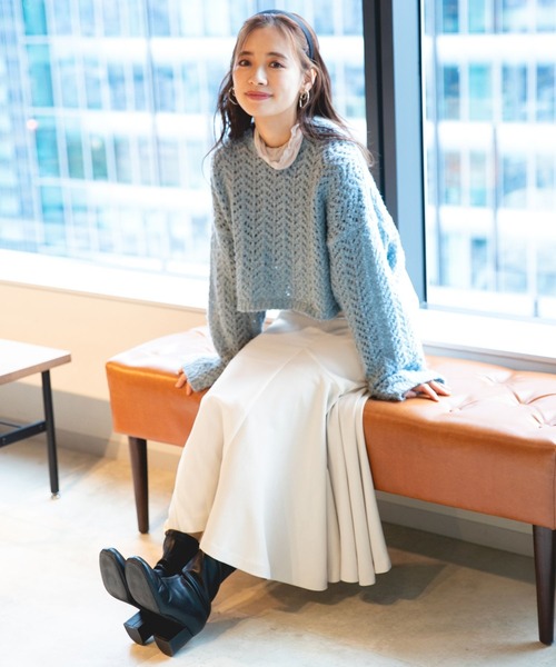 mysty woman(ミスティウーマン)の「サイド異素材マーメイドスカート 174367(スカート・レディース・ブラウン/ブラック/オフホワイト・FREE)」の4枚目の写真