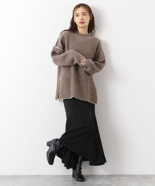 mysty woman(ミスティウーマン)の「サイド異素材マーメイドスカート 174367(スカート・レディース・ブラウン/ブラック/オフホワイト・FREE)」の7枚目の写真