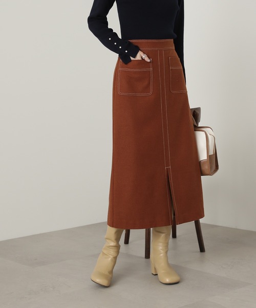 N.（N. Natural Beauty Basic）（エヌエヌナチュラルビューティーベーシック）の「【S Size Line】◆ステッチポケットミディスカート（スカート・レディース・ブラウン/ブルー/クリーム・SMALL/MEDIUM）」の7枚目の写真