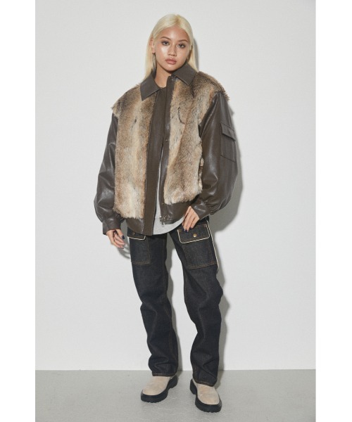 LAGUA GEM（ラグアジェム）の「F/FUR DOCKING JK フェイクファージャケット（その他アウター・レディース・ブラック/ブラウン・FREE）」の7枚目の写真