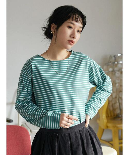 CRAFT STANDARD BOUTIQUE(クラフトスタンダードブティック)の「ボートネックレイヤードプルオーバー2(Tシャツ/カットソー・レディース・ブルー/オフホワイト/グリーン/パープル・FREE)」の6枚目の写真
