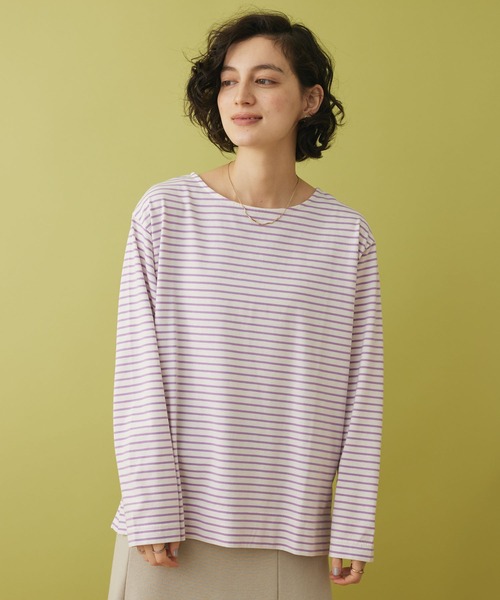 CRAFT STANDARD BOUTIQUE(クラフトスタンダードブティック)の「ボートネックレイヤードプルオーバー2(Tシャツ/カットソー・レディース・ブルー/オフホワイト/グリーン/パープル・FREE)」の1枚目の写真